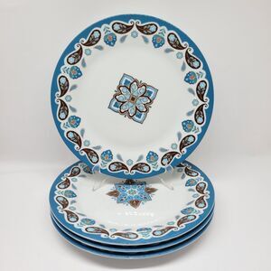 Vera Bradley For Andrea Sadek "Java Blue" 4 Vintage !0 3/4" Dinner Plates   READ